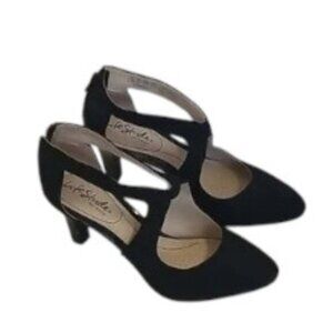 Life Stride Black Stiletto Heels with Crisscross Straps